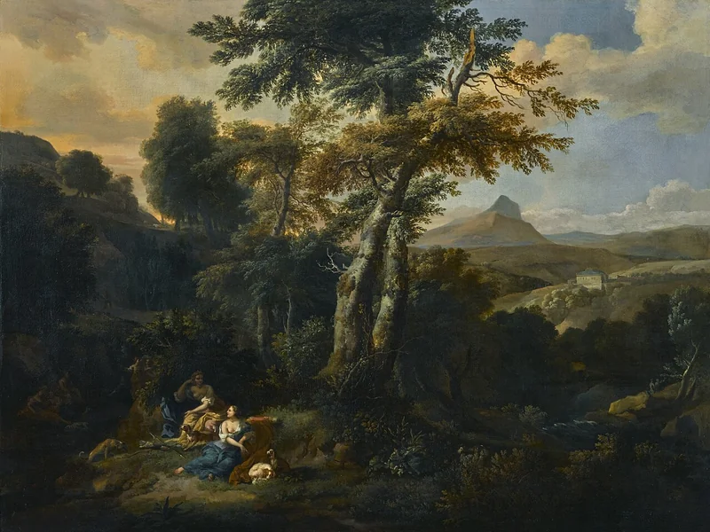 1646-Johannes Glauber - Paesaggio con Diana e le sue ninfe